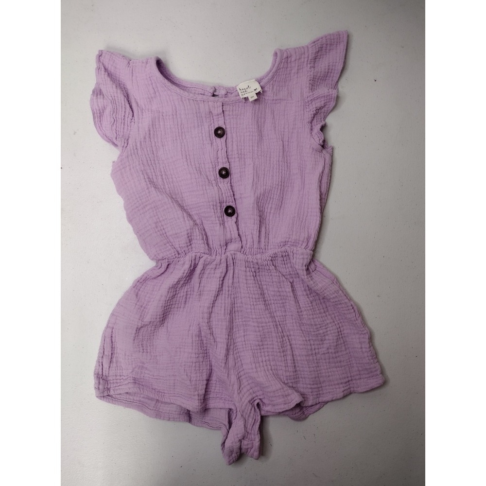 Heart and Arrow Girls Purple Cotton Gauze Flutter Sleeve Romper Size 6X